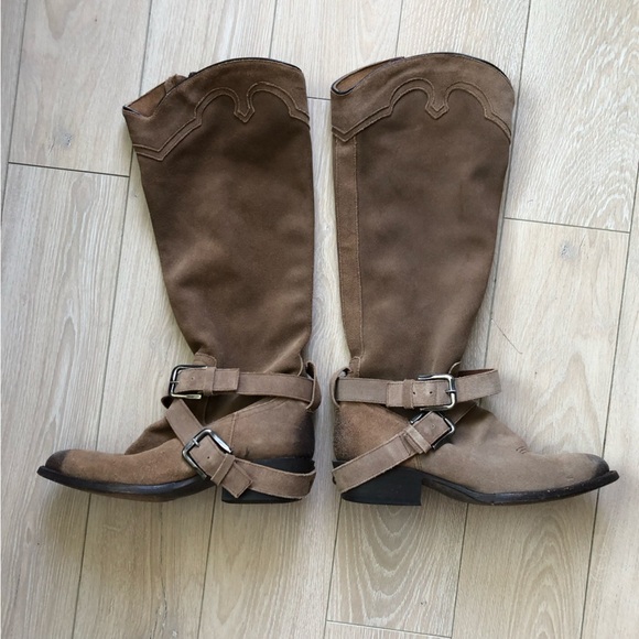 Vintage Matisse Nubuck Suede Zip Up Tall Belted Western Fashion Boots Sz 8.5B - Picture 7 of 12